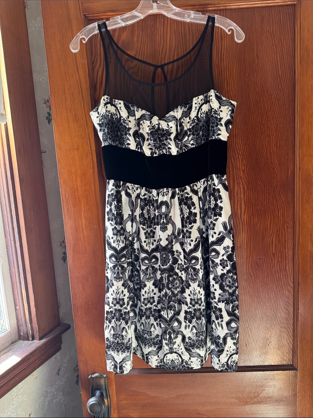 Plenty by Tracy Reese Black and White Floral Mesh Yoke Midi Dress